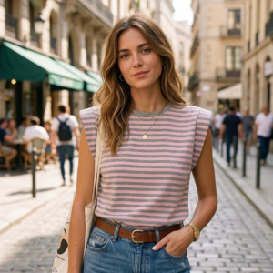 Camiseta de rayas con hombreras