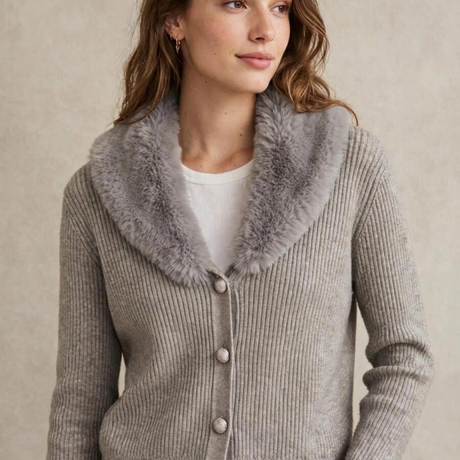 CHAQUETA DE CANALE GRIS CON CUELLO DE PELO