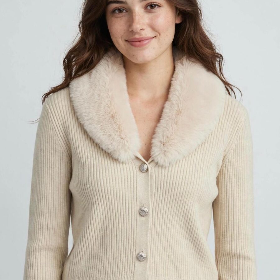 CHAQUETA CON CUELLO DE PELO,COLOR BEIGE
