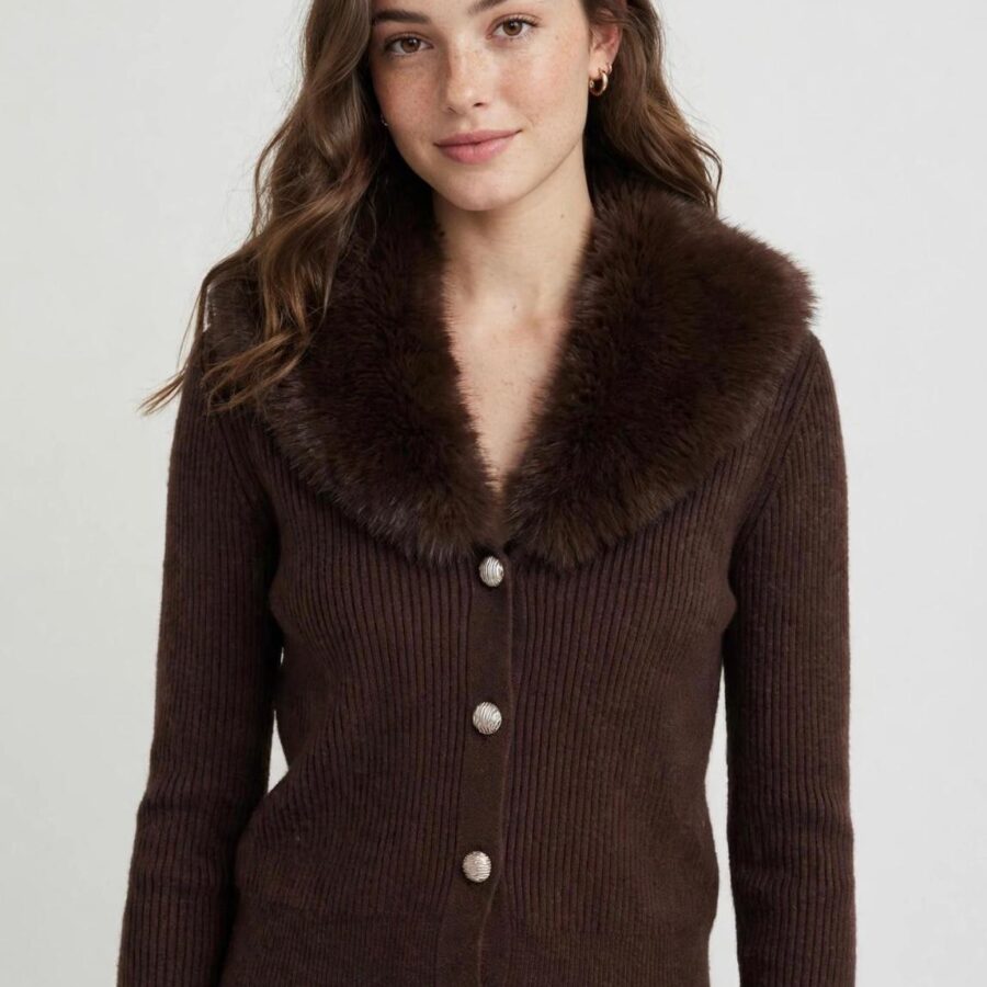 CHAQUETA CON CUELLO DE PELO COLOR MARRON