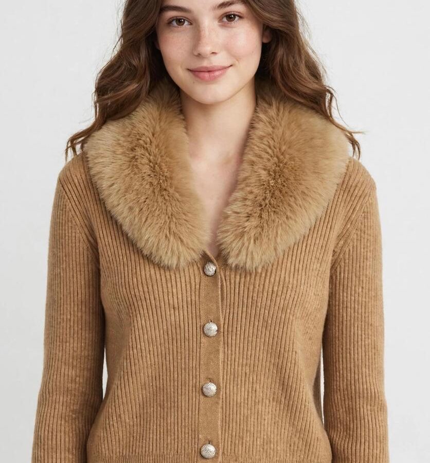 CHAQUETA CON CUELLO DE PELO,COLOR CAMEL