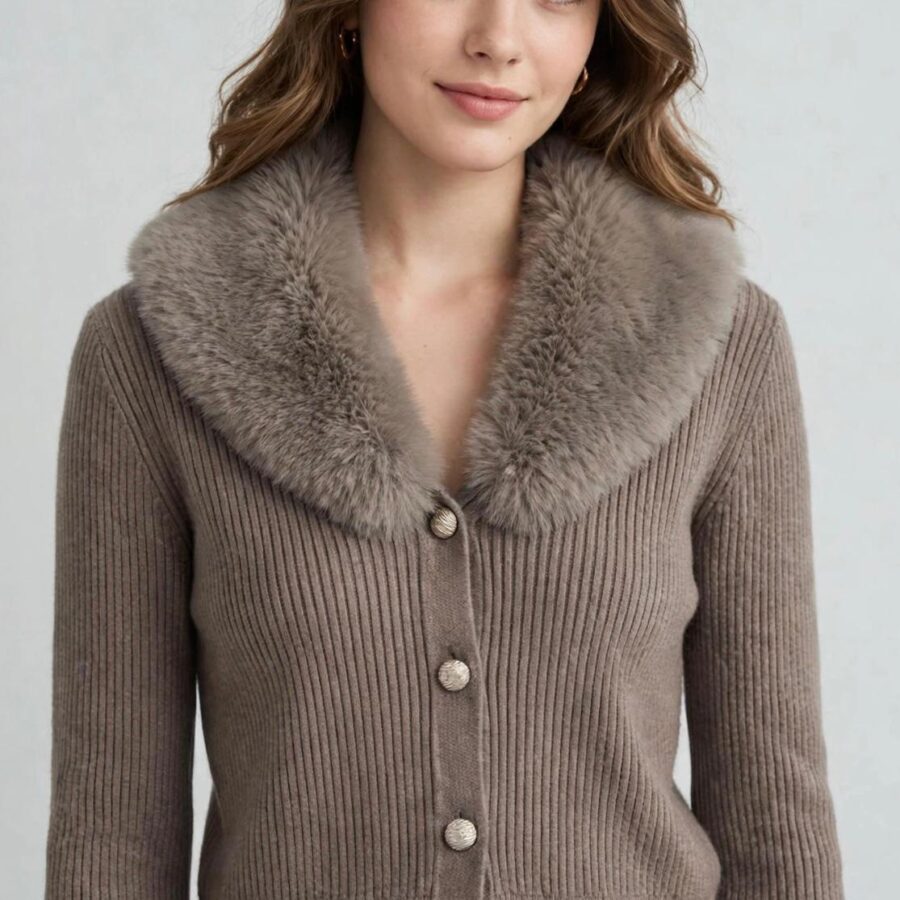 CHAQUETA CON CUELLO DE PELO COLOR TOSTADO